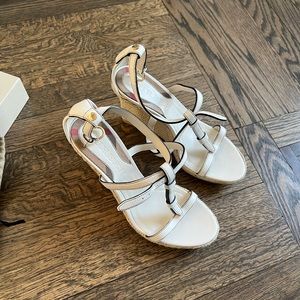 Burberry house check derby leather wedland 95 wedge espadrille white